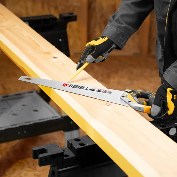 Ножовка по дереву, 450 мм, 9 TPI, зуб 3D, металлопластиковая рукоятка Denzel