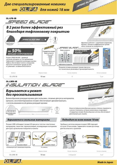 OLFA 18 мм, 3 шт, в пластиковом кейсе + блистер, серрейторные лезвия (OL-LWB-3B)