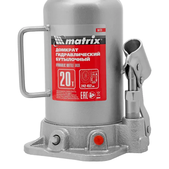 Домкрат гидравлический бутылочный, 20 т, высота подъема 242-452 мм Matrix