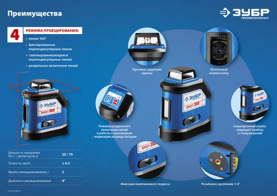 ЗУБР Крест 360, №2, 20 - 70 м, лазерный нивелир, Профессионал (34906-2)