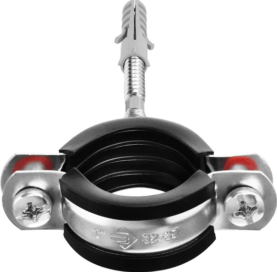 ЗУБР 1″, цинк, 1 шт, трубный хомут с сантехнической шпилькой и дюбелем (37866-32-37)