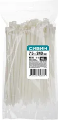 СИБИН ХС-Б, 7.5 x 240 мм, нейлон РА66, 100 шт, белые, хомуты-стяжки (3786-75-240)