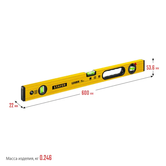 STAYER LEADER, 600 мм, усиленный профиль, уровень с поворотным глазком (3466-060)