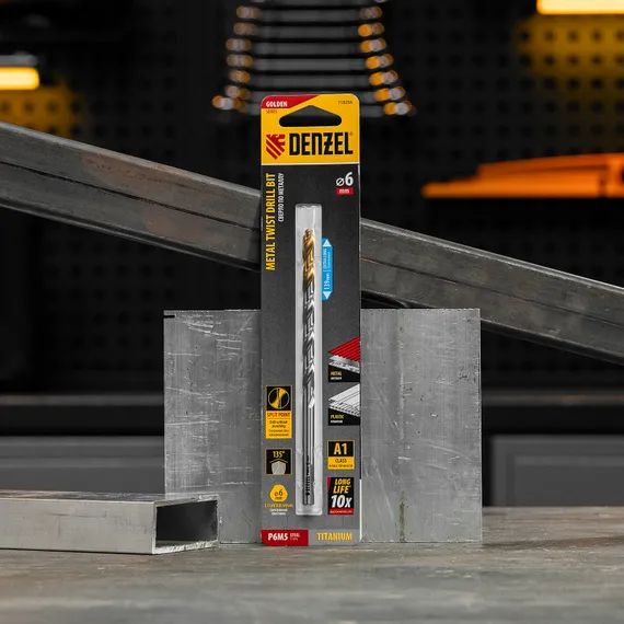 Сверло спиральное по металлу 6 х 139 мм, Р6М5, Golden Tip, удлиненное Denzel