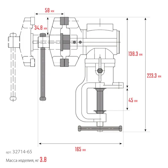KRAFTOOL 3D-Mini, 65/38 мм, многофункциональные настольные тиски (32714-65)
