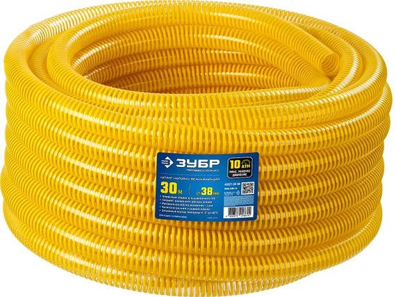 ЗУБР 38 мм x 30 м, 10 атм, со спиралью ПВХ, напорно-всасывающий шланг, ПРОФЕССИОНАЛ (40327-38-30)