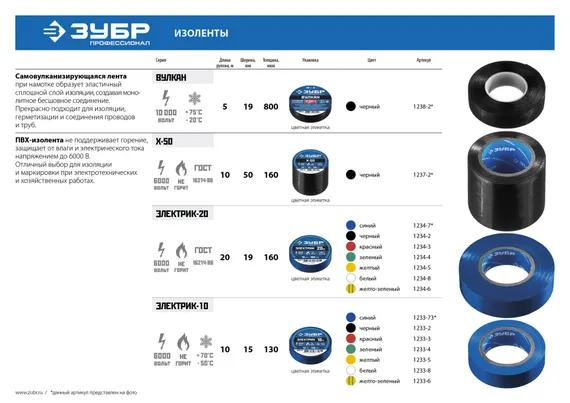ЗУБР Х-50, 50 мм х 10 м, 6 000 В, черная, изолента ПВХ, Профессионал (1237-2)