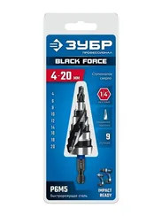 ЗУБР BLACK FORCE 4-20мм, 9 ступеней, винтовая проточка, сверло ступенчатое, ПРОФЕССИОНАЛ (29671-4-20-9)