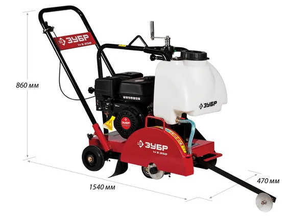 ЗУБР диск 350 мм, 115 мм макс. рез, бензиновый швонарезчик (резчик швов), Профессионал (ЗШБ-350)