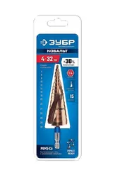 ЗУБР КОБАЛЬТ 4-32мм, 15 ступеней, винтовая проточка, сверло ступенчатое, ПРОФЕССИОНАЛ (29674-4-32-15)