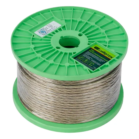 Трос металлополимерный прозрачный ПР-5.0, толщина 4.0 мм, катушка 100 метров Сибртех