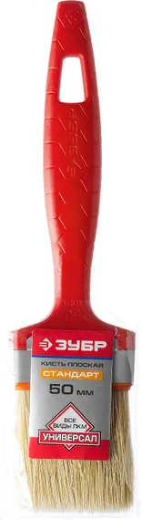 ЗУБР УНИВЕРСАЛ, 50 мм, 2″, светлая натуральная щетина, пластмассовая ручка, все виды ЛКМ, плоская кисть (01015-050)