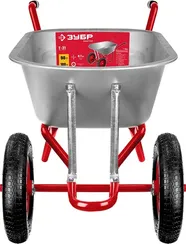 ЗУБР Т-21, 90 л, 180 кг, двухколесная, пневматические колеса, садово-строительная тачка (39952)