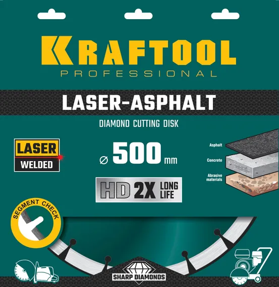 KRAFTOOL LASER-ASPHALT 500 мм (25.4/20 мм, 10х4.5 мм), алмазный диск (36687-500)