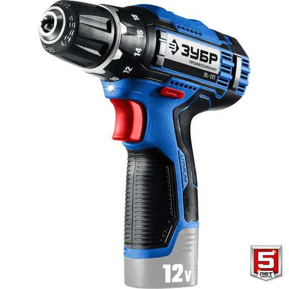 Дрель-шуруповерт, ЗУБР 12 В, 40 Н·м, без АКБ (тип Т7), Профессионал (DL-121)
