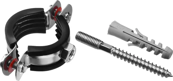 ЗУБР 1″, цинк, 1 шт, трубный хомут с сантехнической шпилькой и дюбелем (37866-32-37)