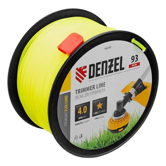 Леска для триммера звезда, 4,0мм х 93м, на DIN катушке FLEX CORD Denzel