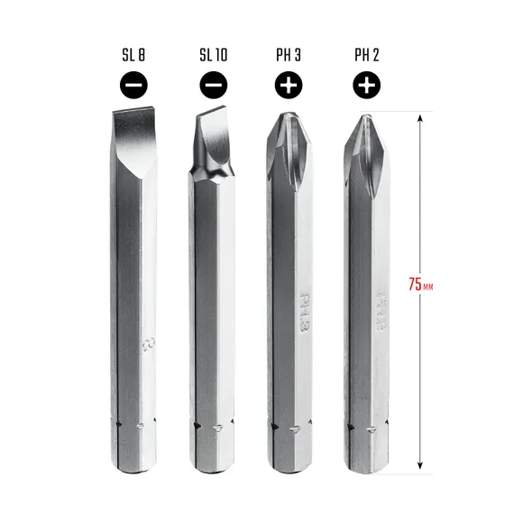 KRAFTOOL 75 мм, 4 шт, набор бит для ударной отвертки (25552)