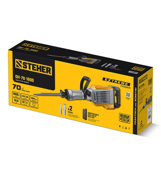 Отбойный молоток STEHER Бетонолом 70 Дж 1800 Вт HEX-30 (DH-70-1800)
