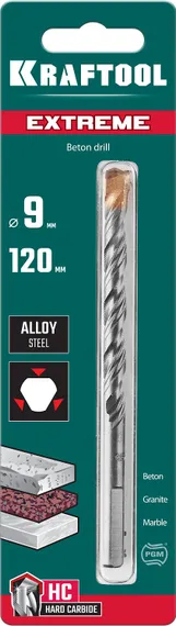 KRAFTOOL Extreme, 9 х 120 мм, трехгранный хвостовик, сверло по бетону (29166-120-09)