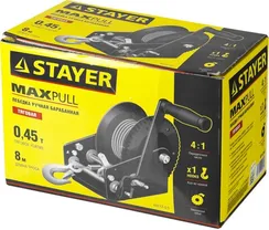 STAYER MAXPull, 0.5 т, 8 м, ручная барабанная тросовая лебедка (43112-0.5)