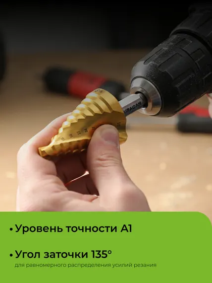 URAGAN 9-36мм, 10 ступеней, винтовая спираль, сверло ступенчатое (29658-9-36-10)