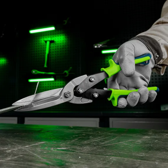 Ножницы по металлу, удлиненные, 285 мм, пряморежущие, двухкомпонентные обрезиненные рукоятки Сибртех