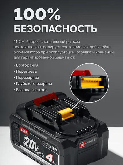 Бесщеточный ударный гайковерт, ЗУБР 20 В, 500 Н·м, 1 АКБ LMS (4 А·ч), сумка (ГБУ-500-41)