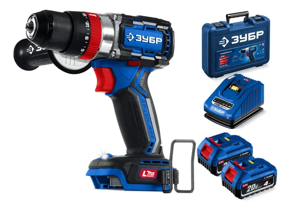 Бесщеточная ударная дрель-шуруповерт, ЗУБР 20 В, 70 Н·м, 2 АКБ LMS (4 А·ч), кейс, ПРОФЕССИОНАЛ (DBS-70-42)