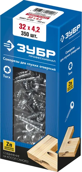 ЗУБР 32 х 4.2 мм, редкая резьба, ТХ20, цинк, 350 шт, саморез для глухих отверстий, Профессионал (30081-42-032)