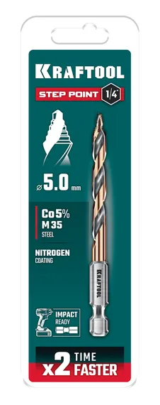 KRAFTOOL STEP POINT, d 5.0 х 91 мм, сверло по металлу для винтовёртов и шуруповертов IMPACT READY (29653-5)