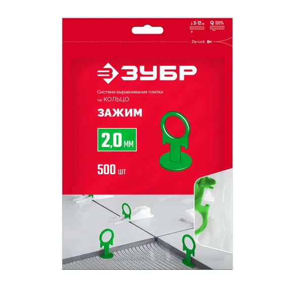 ЗУБР СВП КОЛЬЦО, 2,0 мм, зажим, 500 шт, система выравнивания плитки (33862-500)