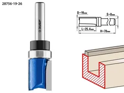 ЗУБР 19 x 26 мм, хвостовик 8 мм, фреза пазовая прямая с верхним подшипником, Профессионал (28756-19-26)