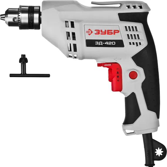 Дрель реверсивная, ЗУБР ЗД-420ЭРМ2, ключевой патрон, 10мм, 420 Вт
