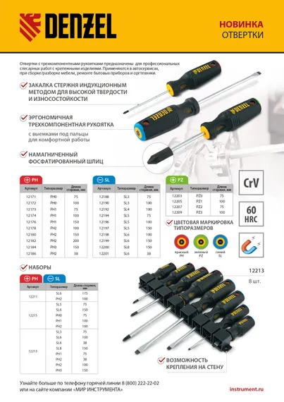 Отвертка SL5x100 мм, CrV, трехкомпонентная рукоятка Denzel