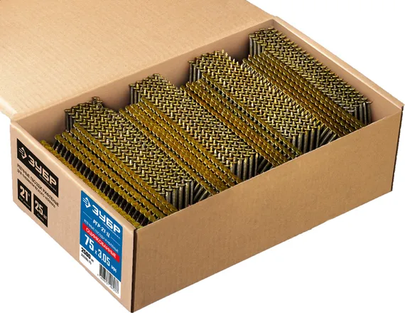 ЗУБР SN21 75 х 3.05 мм, реечные гвозди рифленые оцинкованные, 2500 шт (305393-75)