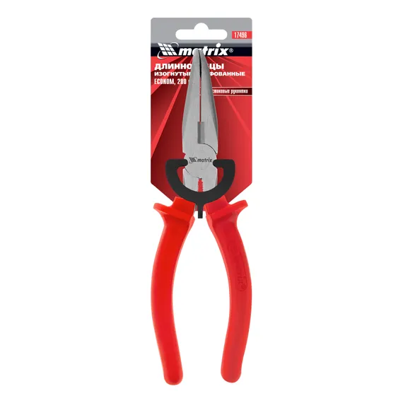 Длинногубцы изогнутые Econom, 200 мм, шлифованные, пластмассовые рукоятки Matrix