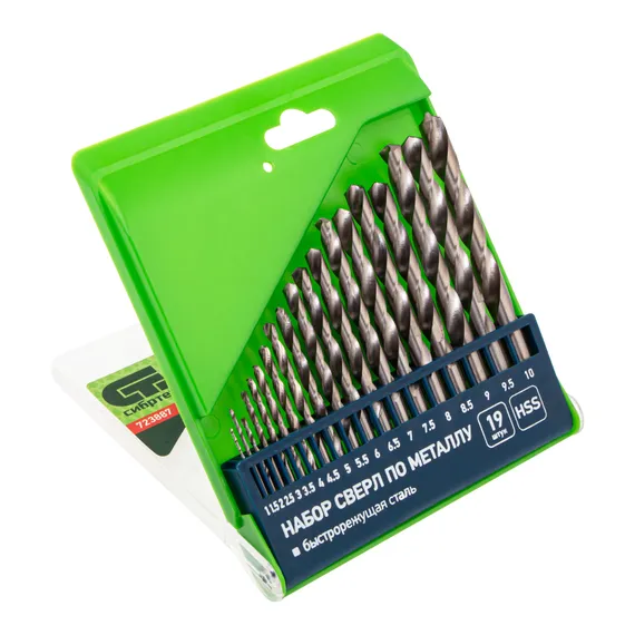 Набор сверл по металлу, 1-10 мм, (через 0.5 мм) HSS 19 шт, пластиковая коробка, цилиндрический хвостовик Сибртех