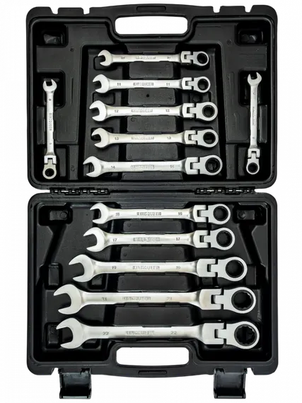 Ключи комбинированные со встроенной трещоткой и шарниром 8-22мм, KINGQUEEN, 12PC202-SH