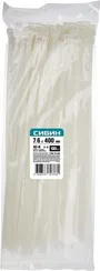 СИБИН ХС-Б, 7.6 x 400 мм, нейлон РА66, 100 шт, белые, хомуты-стяжки (3786-76-400)