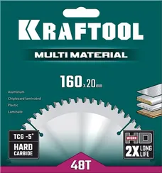 KRAFTOOL Multi Material, 160 х 20 мм, 48Т, пильный диск по алюминию (36953-160-20)