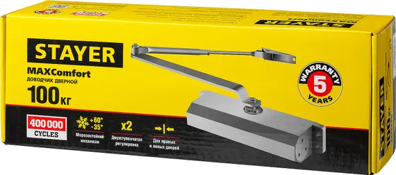 STAYER MAXComfort, до 100 кг, цвет серебро, дверной доводчик (37915-100)