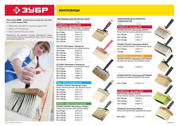 ЗУБР 50 х 140 мм, искусственная щетина, деревянный корпус, все виды ЛКМ, макловица (01809-14)