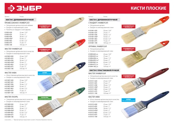 ЗУБР УНИВЕРСАЛ, 63 мм, 2.5″, светлая натуральная щетина деревянная ручка, плоская кисть (01099-063)