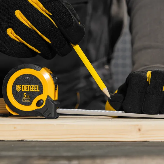 Рулетка 5м х 25мм, двухкомп. корпус, кнопка-пауза Denzel