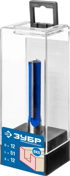 ЗУБР 12 x 51 мм, хвостовик 12 мм, фреза пазовая прямая с нижними подрезателями, Профессионал (28755-12-51)