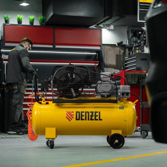 Компрессор воздушный BCW3000-T/100, ременный привод, 3.0 кВт, 100 литров, 520 л/мин Denzel