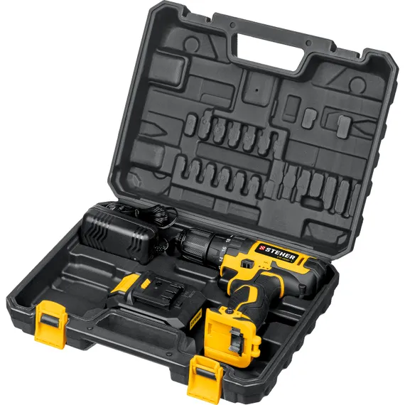 Дрель-шуруповерт, STEHER V1, 20 В, 40 Н·м, 1 АКБ (2 А·ч), кейс (CD-200-1)