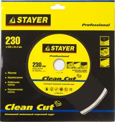 STAYER Clean Cut, 230 мм, (25.4 мм, 5 х 2.4 мм), сплошной алмазный диск, Professional (3665-230)