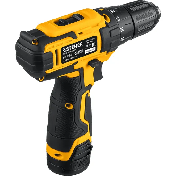 Дрель-шуруповерт, STEHER 12 В, 30 Н·м, 2 АКБ (2 А·ч),  кейс (CD-120-2)